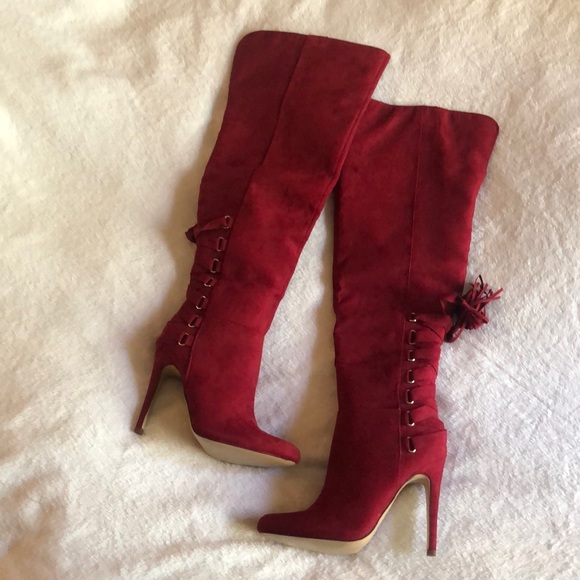 Shoe Dazzle Shoes - Brand New ShoeDazzle Red Stiletto Thigh-high Boots Size 7